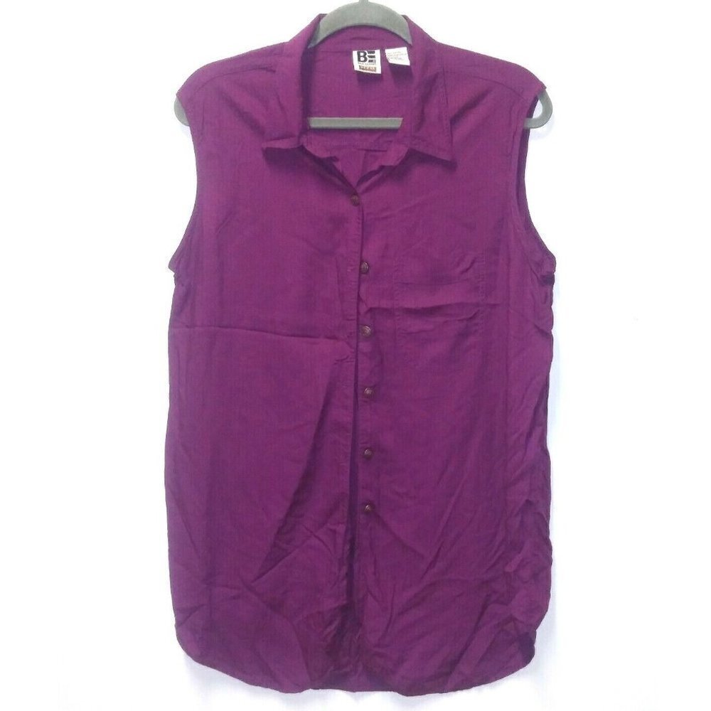 Womens Tunic top Purple L/XL Tall sleeveless Collar button up pocket Basic Edit